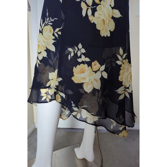 STUDIO I PETITE Two Piece Blouse Skirt Set Yellow Black and Cream Women size 10P - Picture 4 of 11